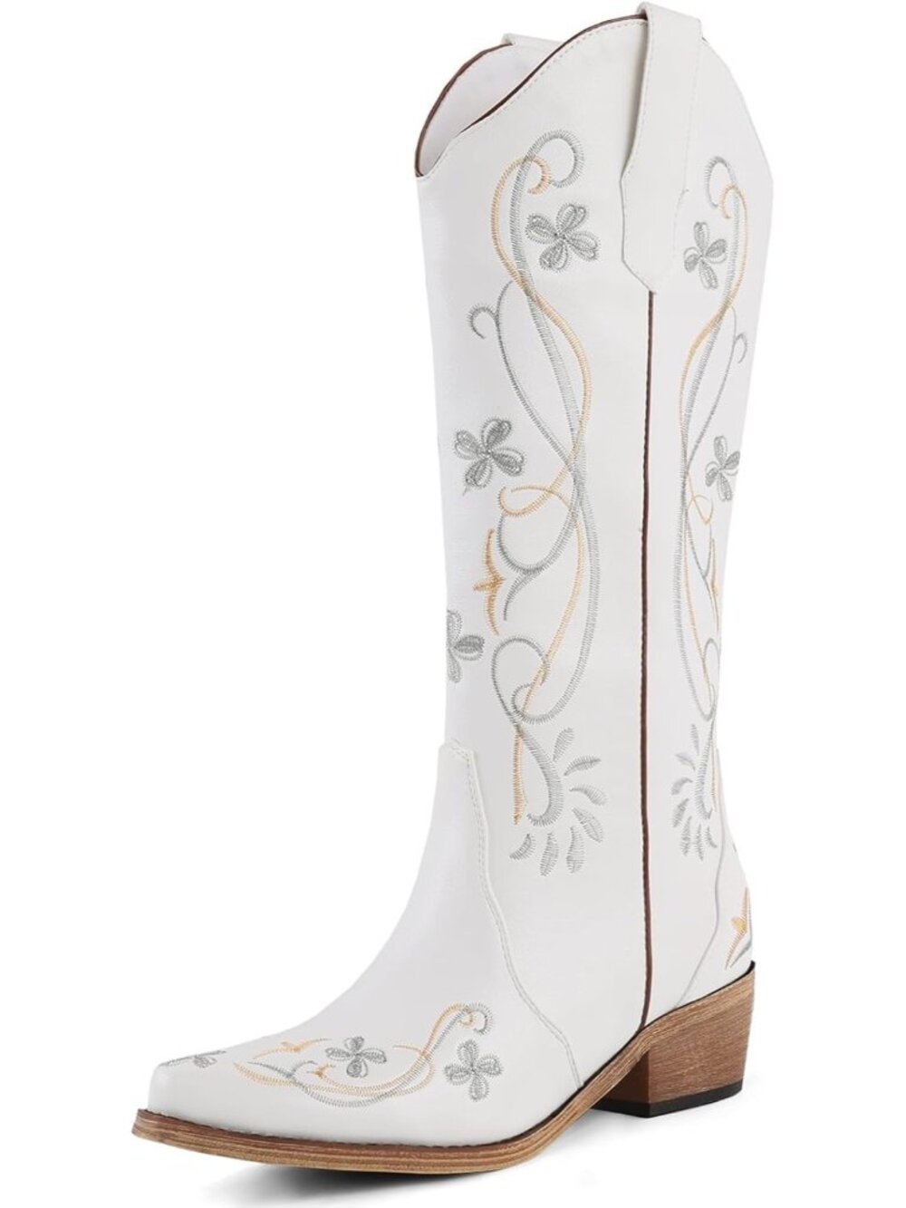 〽️Women's Knee-Calf Faux Fur Boot White Faux Leather Round Toe Furry Heel